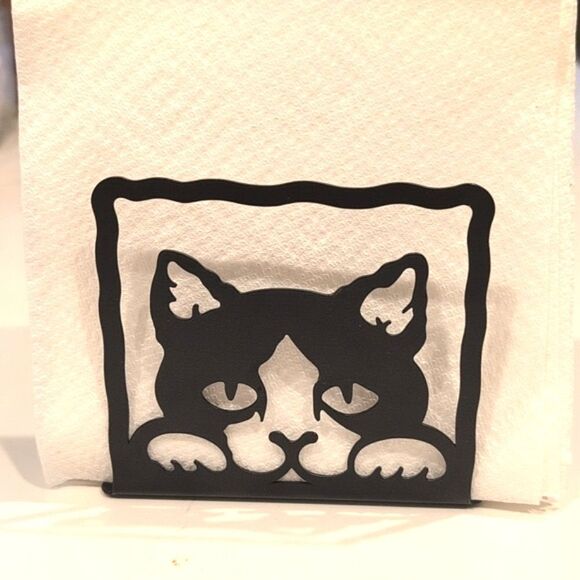 Black Metal Cat Napkin Letter Holder - Picture 1 of 7